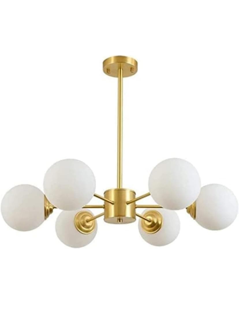 6 Light White Golden Ceiling Modern Chandelier, Sputnik Pendent Ceiling Light for Kitchen Living Room Bedroom Home Decor Chandelier Light with LED Bulb