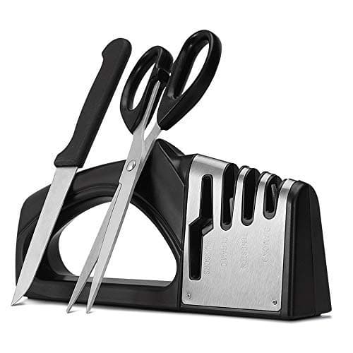 Knife Sharpener - Tasera Professional Kitchen 4 Stage Manual Stainless Steel Knife Sharpeners for Straight & Serrated knives and Scissors,Diamond Coated Wheel System,Quickly, Safe and Easy to Use