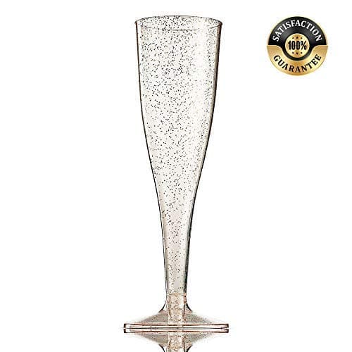 50 Gold Glitter Plastic Champagne Flutes 5 Oz Clear Plastic Toasting Glasses Disposable Wedding Party Cocktail Cups