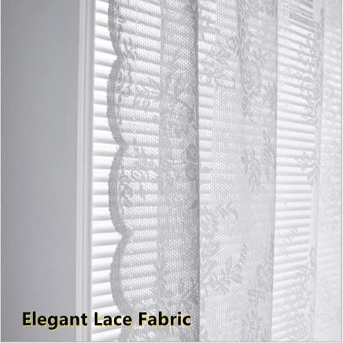 Deeprove Lace Curtains 84 Inches Long 2 Panels Set, White Sheer Florals Embroidery Vintage Voile Window Panel Treatment Pair Ruffled Decor Drapes for Bedroom/Kitchen, Rod Pocket, Width 57"x Length 84"