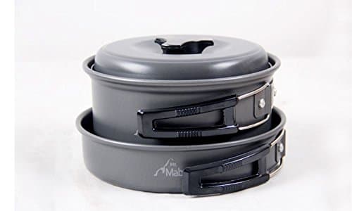 Mt. Mabon’s Camping Cookware Set, 8 Piece, For Camping, Hiking, Boats, Outdoor Use, Stackable, Non-Stick, Lightweight, with Saucepan, Frying Pan and Folding Handles