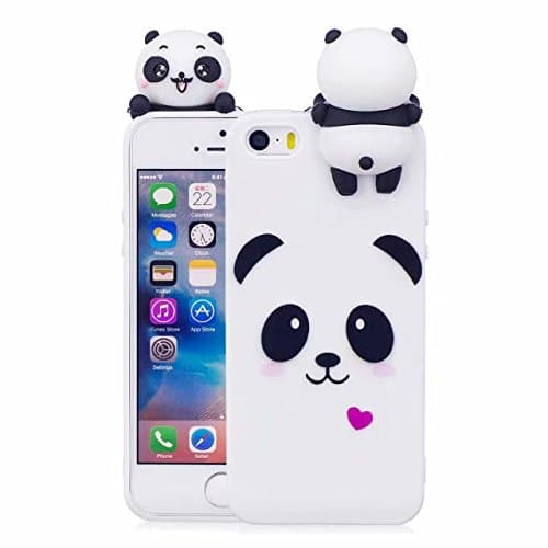 for iPhone 5/5S SE Case, iFunny Cute 3D Cartoon Animals Unicorn Panda Shockproof and Full Protective Soft Silicone Rubber Phone Case for iPhone 5/5S SE (White Panda)