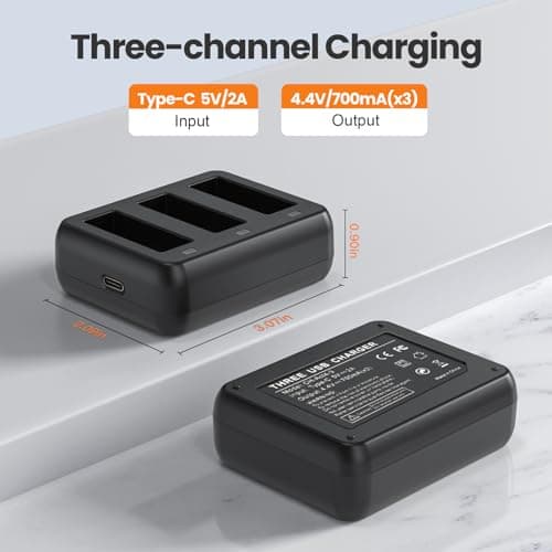 3 Packs Replacement Batteries for DJI Osmo Action 3, Osmo Action 4, 1850mAh Rechargeable Battery with 3-Channel Battery Charger, Compatible with DJI Osmo Action 4 3 Accessories