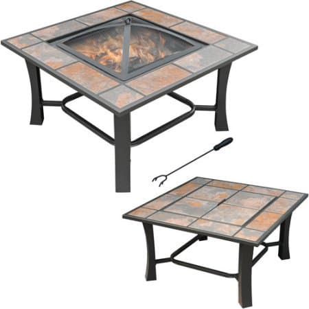 Axxonn 2-in-1 Malaga Square Tile Top Wood Burning Outdoor Fire Pit/Coffee Table, Multicolor