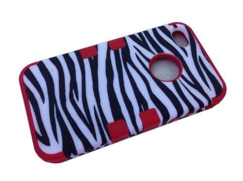 My8 Red Premium Rugged Plastic + Silicone Tuff Dual Layer Hybrid Black Zebra Case for Apple Iphone 4 4s 4g