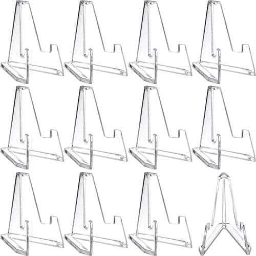 Boao 12 Packs Thick Acrylic Card Display Stand, 2.24" Mini Easel Stands for Psa Graded Cards, Baseball Sports Trading Cards, Challenge Coins & Photo Display, Premium Collectible Holder(Clear)