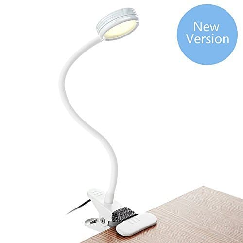 Clip On Reading Light Desk Lamp Reading in Bed Headboard Clip Light with Flexible Gooseneck 3 Color Modes 2 Brightness Levels (White)