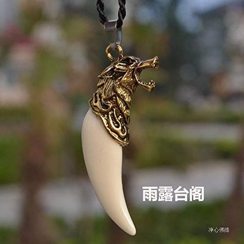 Qijivan Retro Silver Plated Resin Tiger Head Wolf Tooth Pendant Necklace with Jewelry Box,Wolf Necklace for Men