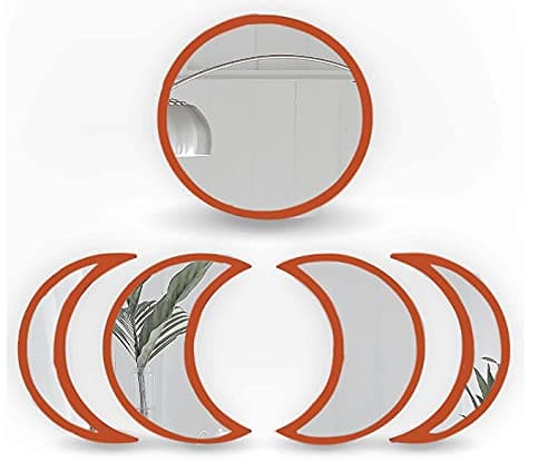 Eximius Power 5 Pieces Natural Decor Acrylic Wall Decorative Mirror Interior Design Wooden Moon Phase for Home Living Room Bedroom Decor - Peach Color