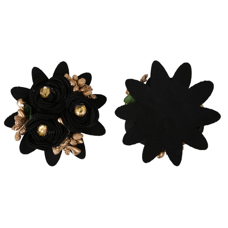 Artificial Fabric Rose Flowers with Buds and Stone for Home Decoration, Dress, Boutique, DIY Art Craft Black (Pack of 12)