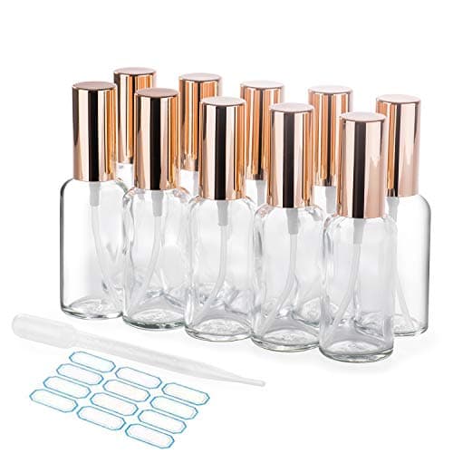 10 Pack 50ml Mini Glass Spray Bottles, Aromatherapy Amber Small Glass Cleaning Water Bottles with Refillable Evo Hair Oil Sprayer Mister, Essential Oil Bottles Empty