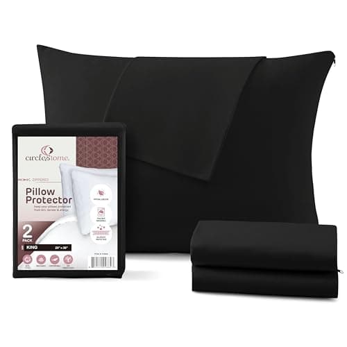 CirclesHome Pillow Protectors 2 Pack King Zippered - 100% Cotton Breathable Pillowcases - Protects Pillows from Dirt, Dust and Debris (King - Set of 2 - 20x36)