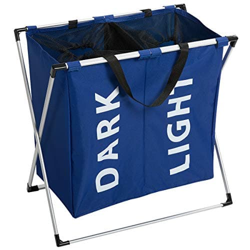 Marble Field Laundry Hampers X-Frame Double Laundry Basket 2 Section Oxford Dirty Laundry Hamper Sorter Aluminum Frame Foldable Waterproof Bags with Handles Navy Blue
