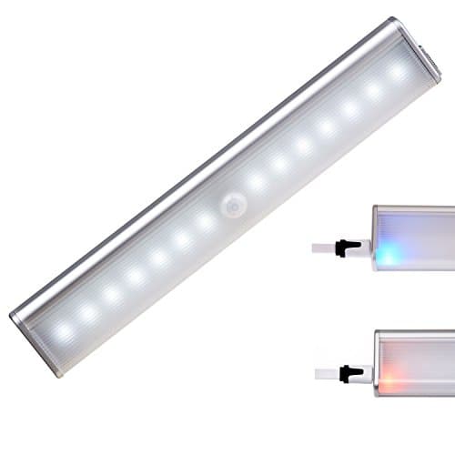 Ompakey Rechargeable Motion Sensing Light Stick-on Anywhere Closet Light 14 LEDS Under Cabinet Cupboard Wardrobe Attics Bathroom led light strip,4 Mode Switch