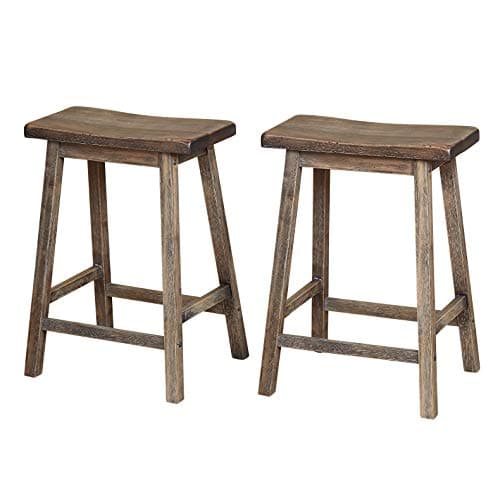Marney Mid Century 2 Piece Counter Height Kitchen Saddle Stool, 24", Weathered Gray