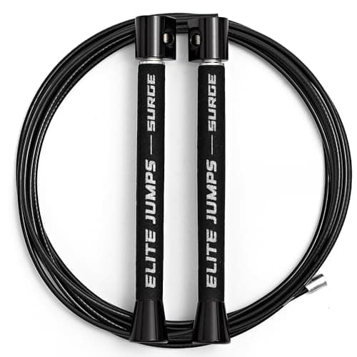 Elite Surge 3.0 - Speed Jump Rope for Double Unders Cross Training - 3/32" Nylon Coated Speed Cable - Fast & Smooth 1oz Dual Ball Bearing Aluminium Handles with Comfort Foam Grips - Self Adjusting