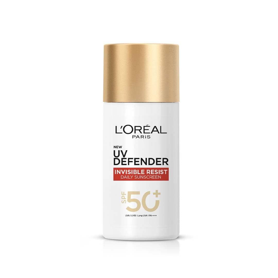 L'Oreal Paris Uv Defender Invisible Resist Daily Sunscreen Spf50+ Pa++++ 50Ml |All Skin Lightweight, Waterproof, Sweatproof & Protects From Pollution & Dust