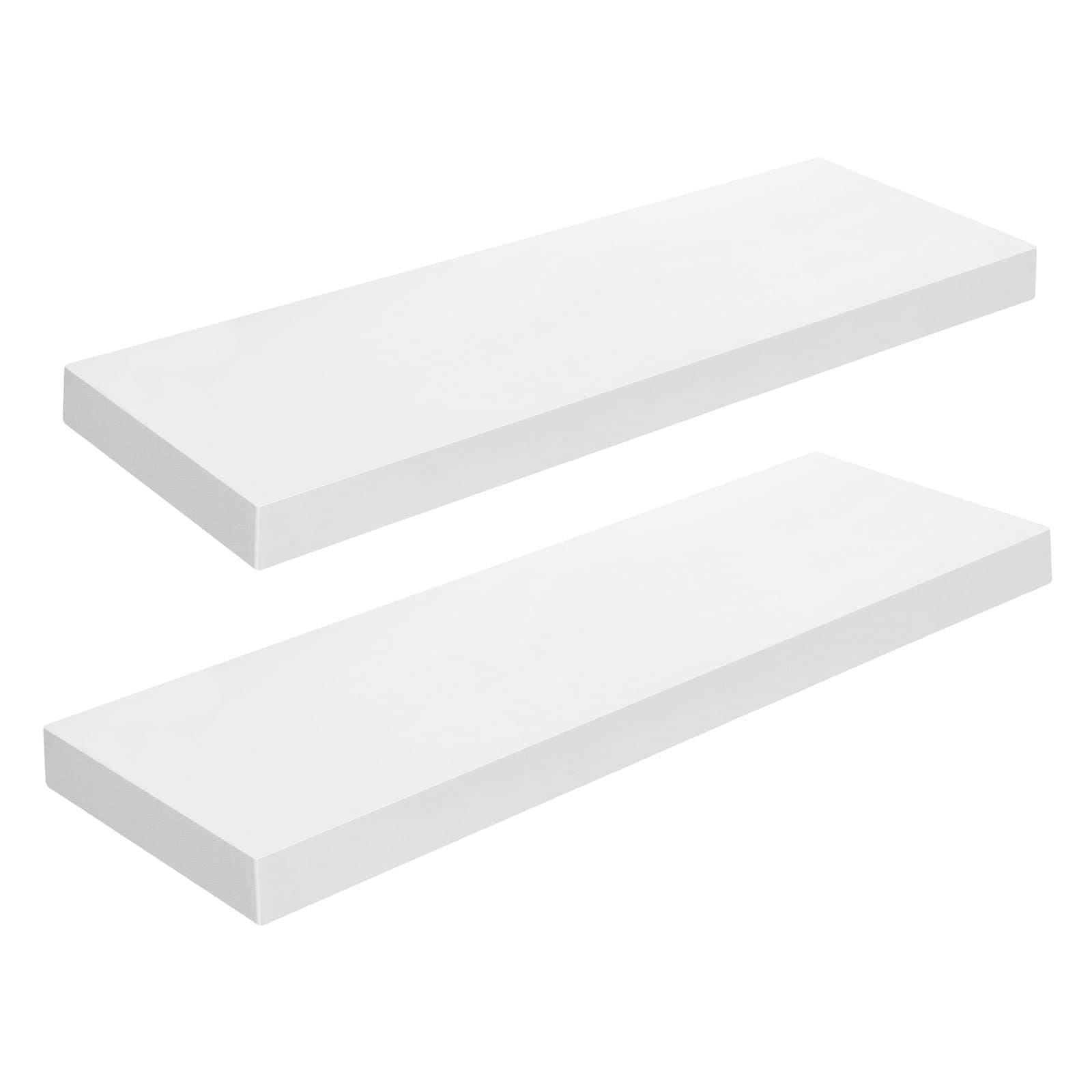 HOOBRO Floating Shelves for Wall, Wall Mounted Shelf Set of 2, 23.6" Hanging Shelf with Invisible Brackets, for Wall in Bathroom, Bedroom, Toilet, Kitchen, Living Room, Office, White WT60BJ01