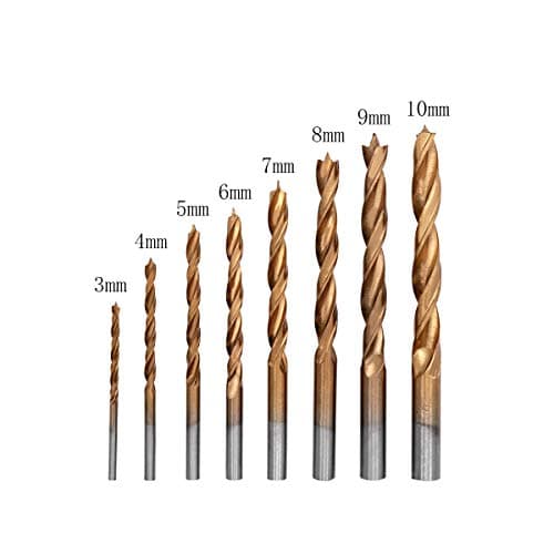 8pcs Brad-Point Drill Bits Kit, Dia 3mm-10mm, Woodworking Drilling Tool (Gold)