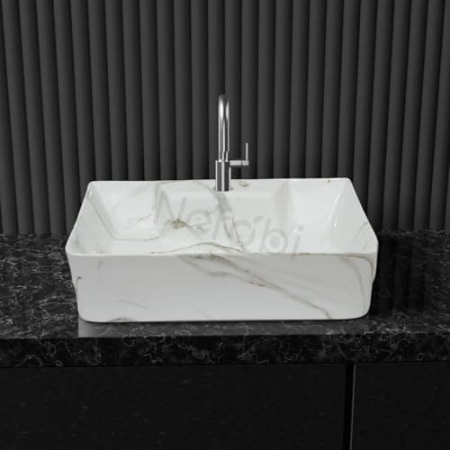 Designer Ceramic Table Top Wash Basin For Bathroom | Wall Hung Washbasin | Wall Mounted Bathroom Sink | Wash Basin For Restaurant, Hotel (16 x 12 x 5 Inch)