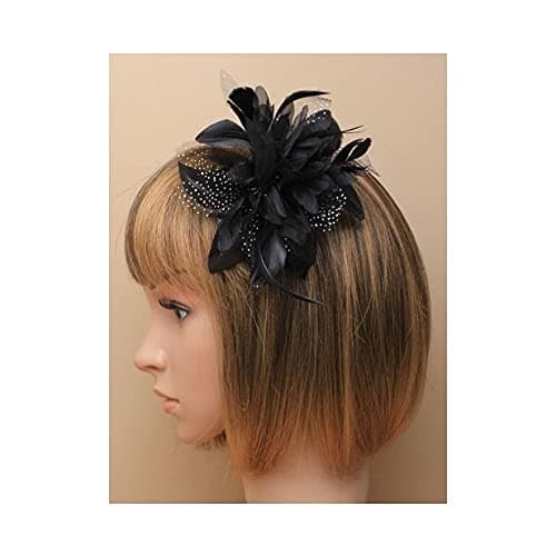 GenericBride Boutique Wedding Races Prom Feather & Net Flower Design Hair Comb Fascinator (Black)
