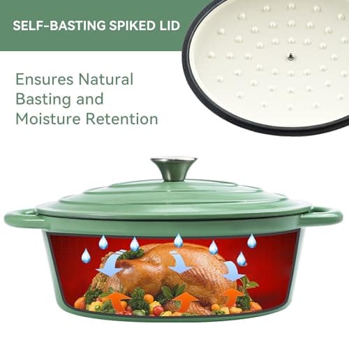 Kerilyn 4.5 Quart Enameled Oval Dutch Oven Pot with Lid and Dual Handles, Cast Iron Dutch Oven for Cooking, Bread Baking, Non-stick Enamel Coated Cookware (Light Green)