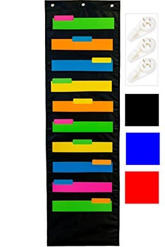 School Savings Hanging Document Organizer (Black) – 10 Large Wall Pockets for Important Home, School or Office Paperwork, Letters or Files – Essential Work Supplies