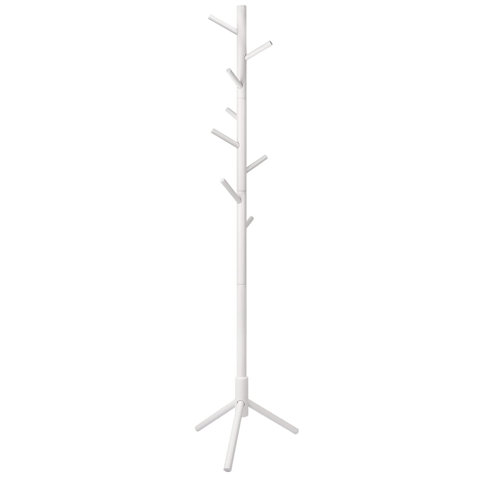 Wooden Tree Coat Rack Stand - 3 Adjustable Sizes 8 Hooks - Corner Coat Rack Freestanding for Office Entryway Bedroom Hall Tree Coat Hanger for Jacket Hat Clothes (White)