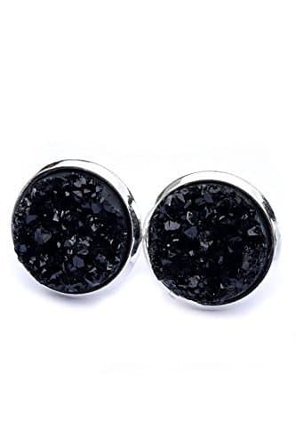 Black Druzy Studs, 12mm black druzy silver, black earrings, druzy earrings, black druzy, druzy jewelry, black jewelry