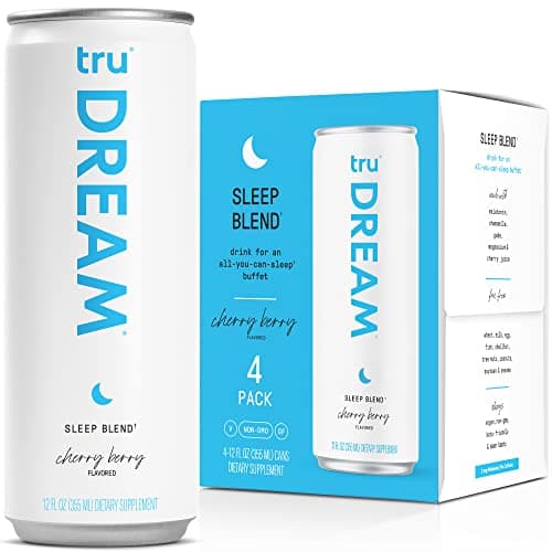 Tru Dream Sparkling Water, Calm Blend Drinks with Liquid Melatonin, GABA, and 5HTP, Cherry Berry Flavored, 12 oz (Pack of 4)