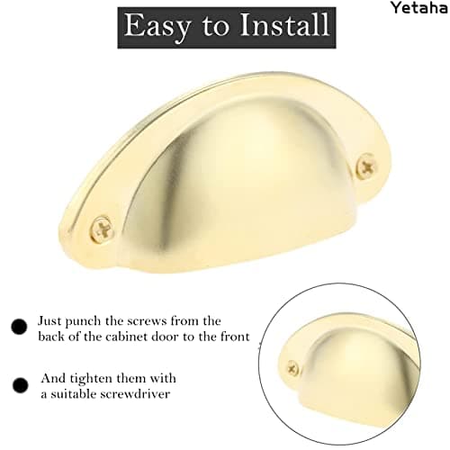 Yetaha 10PCS Gold Cupboard Handles,Cabinet Cup Pull Handle,82x35mm Drawer Shell Pull Handles, Vintage Antique Kitchen Cupboard Pulls Furniture Knob, Gold