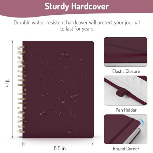 Forvencer Lined Spiral Journal Notebook with 300 Numbered Pages, A4 Thick Journals for Writing with 100GSM Paper, Hardcover Notebooks with Contents for Work, School, Women, Men, Burgundy