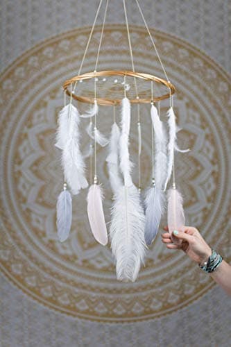 Large Blush Pink, Grey and White Dream Catcher Mobile - 12" / 30CM Diameter White Dreamcatcher Mobile Bohemian Dream Catcher Nursery Mobile Crib Mobile Boho Decor Wedding Decor