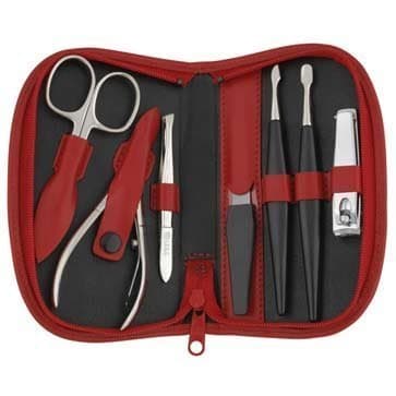 Quality German Made 7 Piece Red Leather Manicure Set