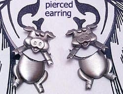 Pewter Pierced Earrings by JJ Jonette Pigs