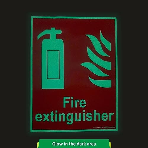 Glow In the Dark Fire Extinguisher Fire Equipment Self Adhesive Vinyl Sticker Sign for Walls and Doors (200 x 150 mm) (Pack of 5)