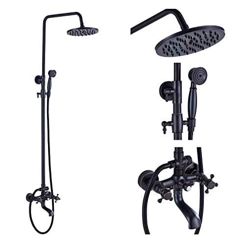 Rozin Bathroom Tub Shower Faucet System 2 Knobs Mixer Tap 8-inch Top Rain Showerhead + Hand Spray ORB Finish