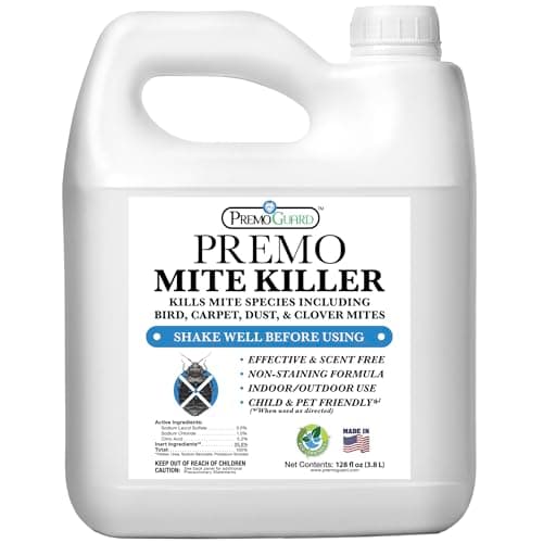 Premo Guard Mite Treatment Spray – 128 oz – Kills Dust, Human, Scabies, Spider, Carpet, Bird, Mouse & Rat Mites in Home, on Furniture, Bedding – Natural Non-Toxic 100% Effective – Child & Pet Safe
