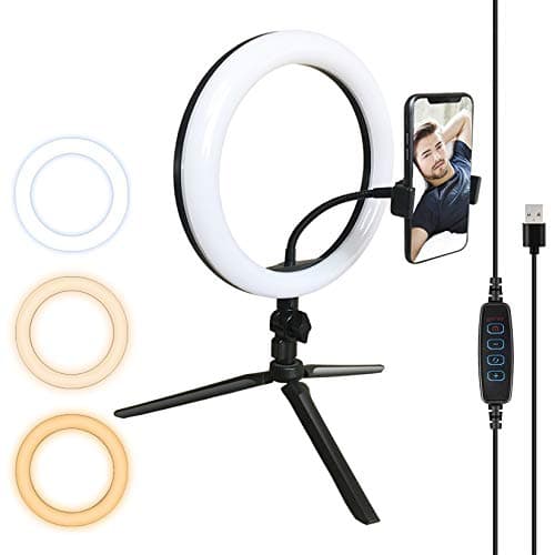 10'' LED Ring Light,Tripod Stand for Video and Makeup Cell Phone Holder Desktop LED Lamp with 3 Light Modes