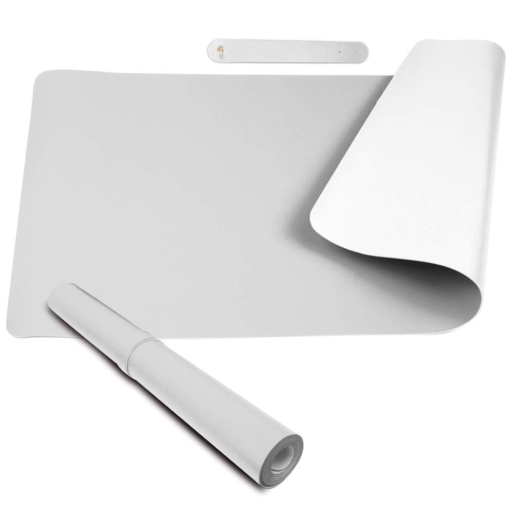 Office Desk Mat Mouse Pad, Amytalk 31.49" x15.75" Non-Slip PU Leather Large Desk Pad Ultra Thin 2mm Waterproof Mouse Mat for Office Home Desks, Gaming Mouse Pads, Keyboard Pads (Gray + Silver)