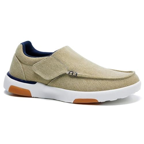 OrthoComfoot Men's Orthopedic Hook and Loop Shose with Arch Support, Comfortable Cushioned Slip On Loafers for Plantar Fasciitis, Casual Orthotic Walking Shoes for Foot and Heel Pain