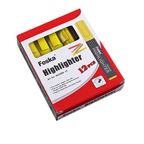 Foska Highlighters, Chisel Tip, Fluorescent Yellow, 12-Count