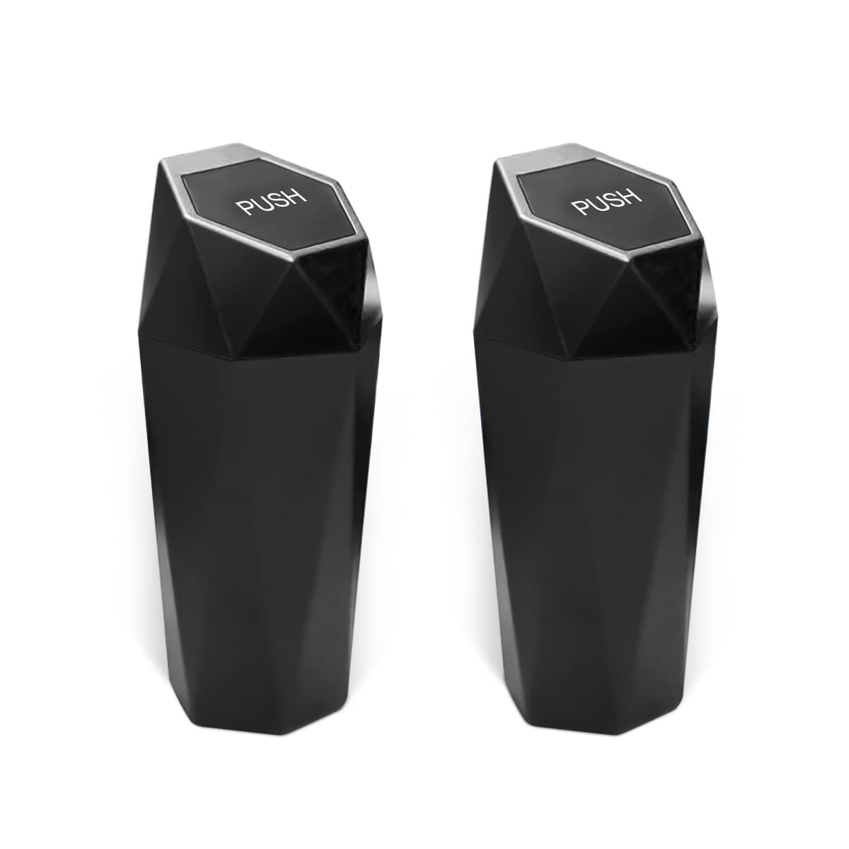 2PCS Car Trash Can with Lid, Mini Plastics Portable Auto Garbage Can, Small Leakproof Diamond Design Trash Dustbin, Waterproof Vehicle Rubbish Bins for Automotive Car, Home, Kitchen (Black,2)