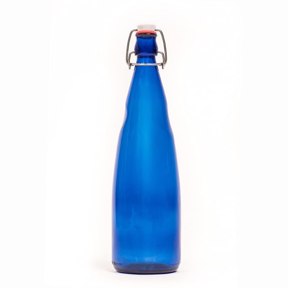 Greendrop Glassware Glass Water Bottle with Swing top cap, 1000ml, Set of 1, Blue
