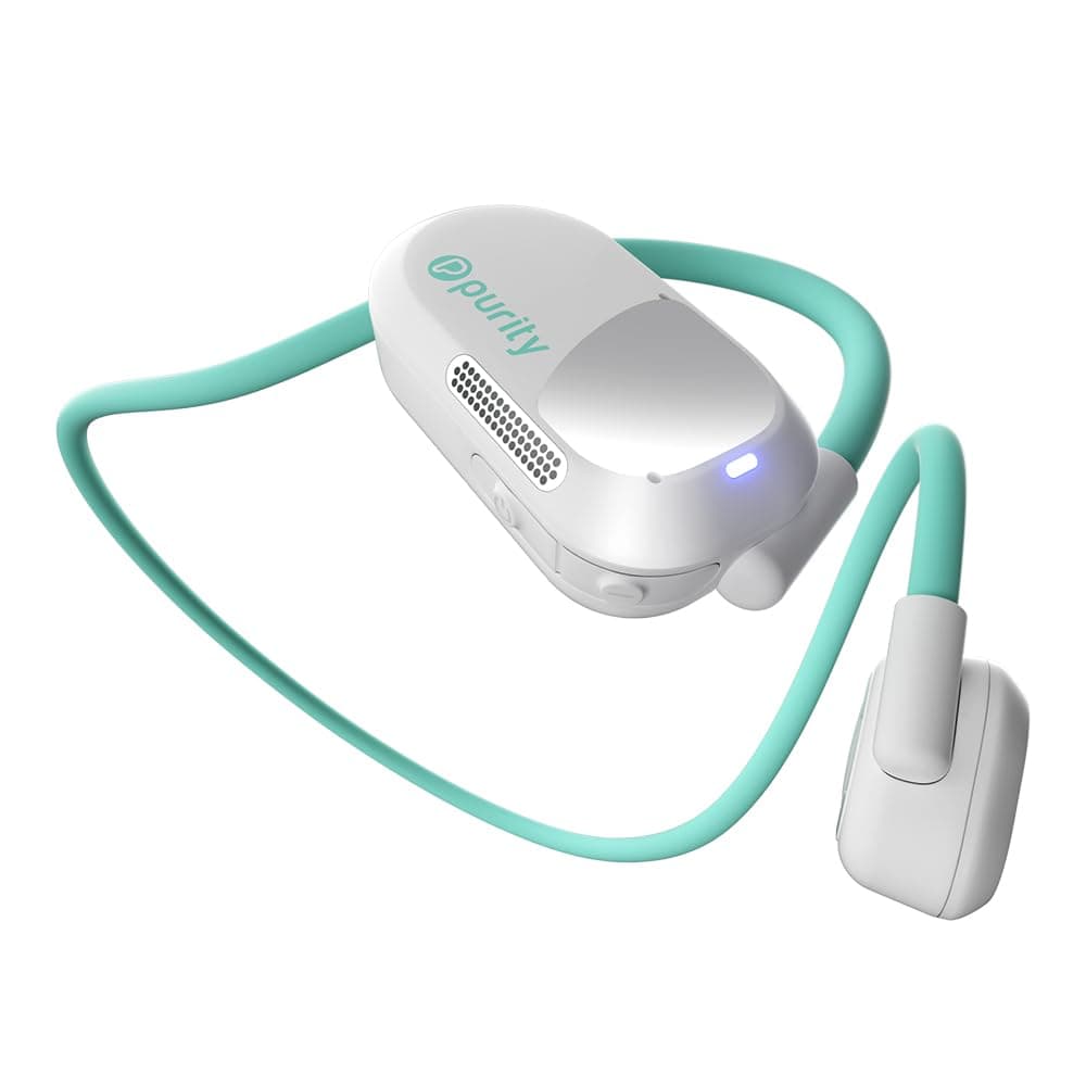 Purity Air Open Ear Headphones - True Air Conduction Wireless Bluetooth Open Ear Earbuds with Dual Mic for iPhone/Android - Secured Long Wearing Comfort, Sports Sweat Resistant (White/Turquoise)