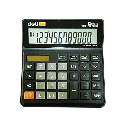 deli WM19620 Smart Series Desktop Basic Calculator with Tax & GT Keys 12 Digit, 120 Step Check, Dual Power, Check and Correct Tax Calculator - Black