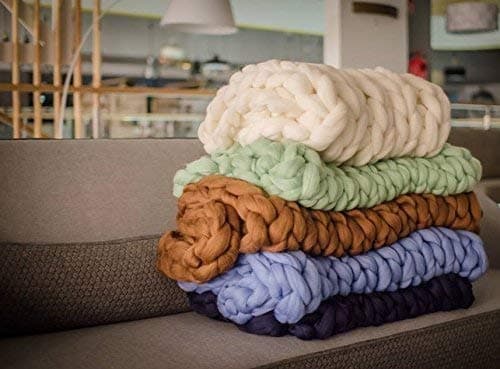 Cchunky blanket Wool blanket 100% merino wool king size Knit blanket Cozy throw super big bulky arm knitting home decor Mother's Day Present