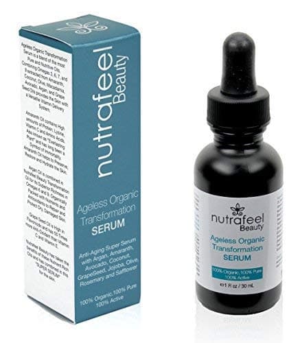 Anti-Aging 100% Organic Active Serum by Nutrafeel | ARGAN, COCONUT, JOJOBA, AVOCADO, OLIVE, AMARANTH, GRAPESEED, MACADAMIA & ROSEMARY Oils | Omegas 3,6,7,9 | Hydrates & Reduces Skin Wrinkles, Lines