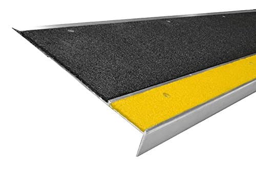 Safe Way Traction 11" Depth X 36" Long Bold Step Aluminum Anti Slip Non Skid Abrasive Safety Stair Treads Step Cover Black with Yellow Nosing 411NS20036102