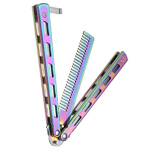 Amyove Butterfly Comb Beard & Moustache Brushes Rainbow Foldable Comb Stainless Steel Practice Training Hairdressing Styling Tool